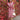 Woman posing by autumn leaves in wine red and cream feather pattern A-line day dress